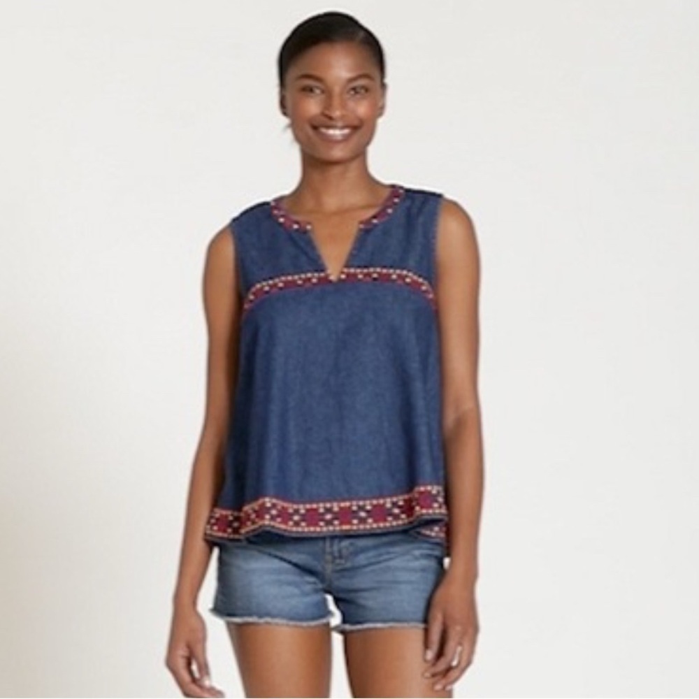 NWT Gap XL Sleeveless Denim Top Tank Embroidered Western